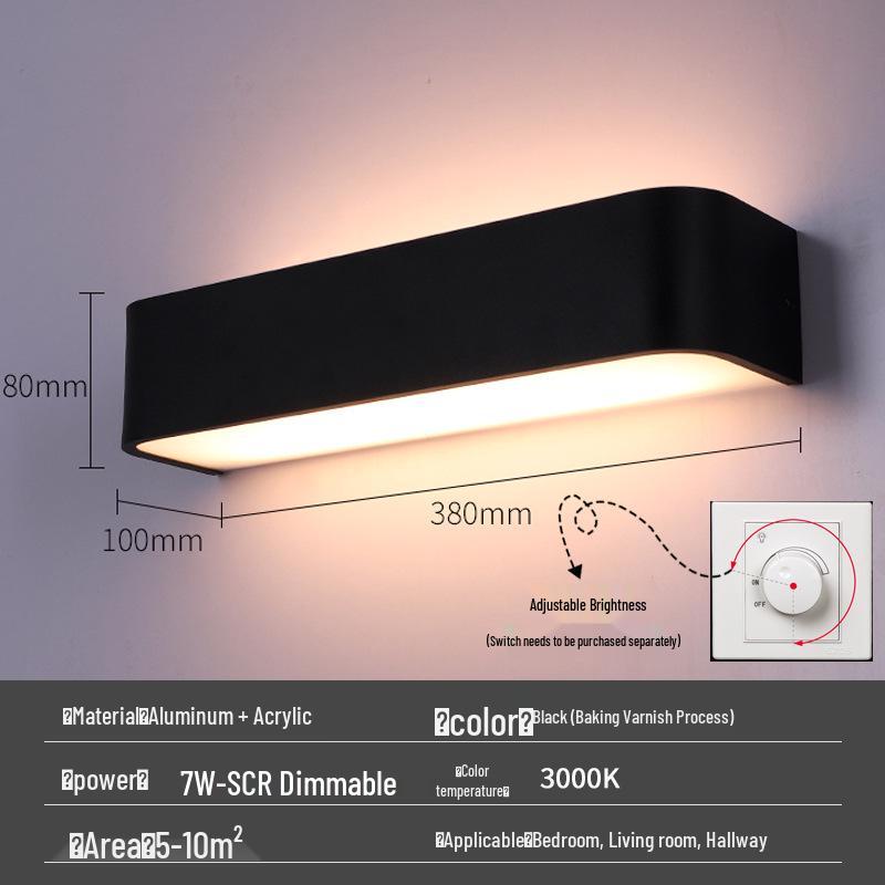 Black LED Wall Lamp: Dimmable Bedside Reading Light for Guest Room and Bedroom
