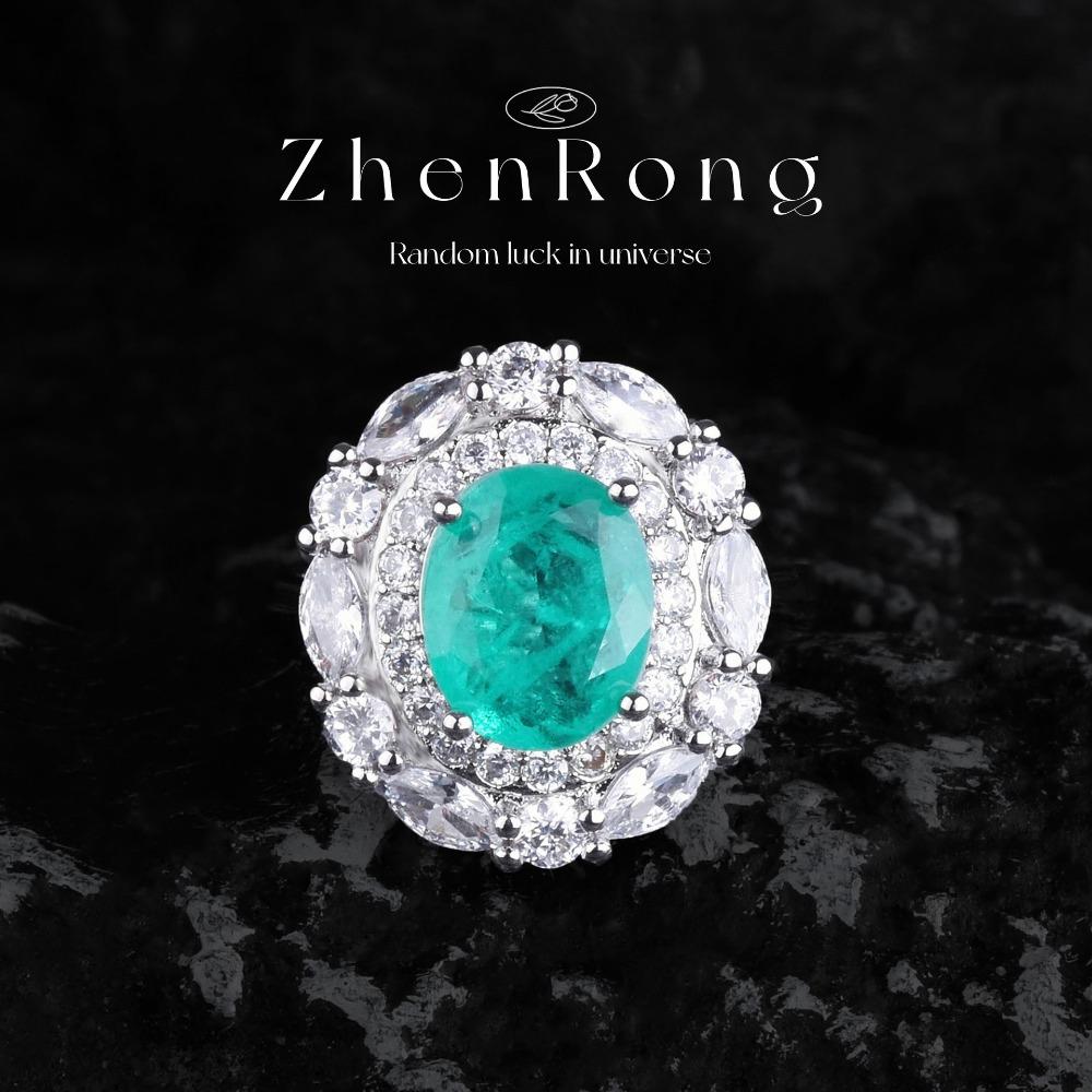 Women Jewelry Set Paraiba Necklace Light Green Diamond Ring Vintage Earrings Luxury Gemstone Jewelry