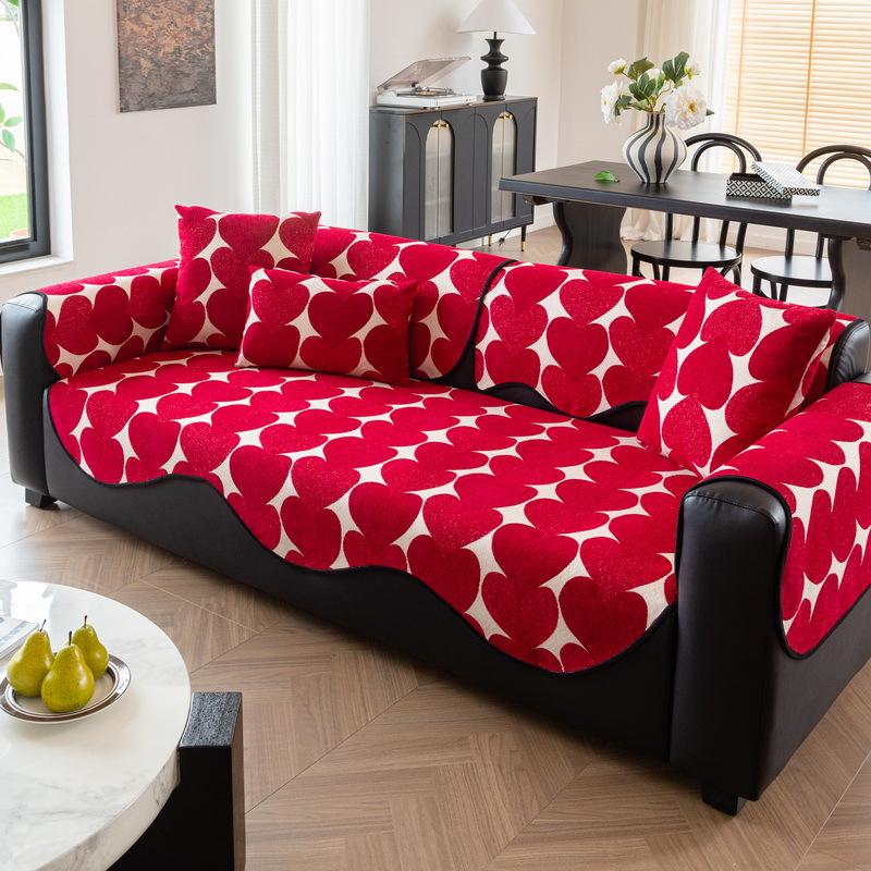 Special-shaped Irregular Sofa Cushions, Festive Red Straight Row, A Whole Sofa Cover, Cloth Towel, Cushion Cover, Universal for All Seasons