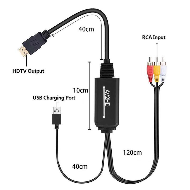 AV To HDMI Converter Cable - RCA To HDMI for TV and Projector