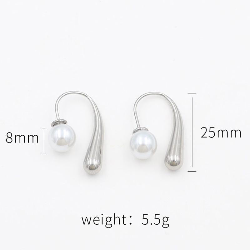 Französischer leichter Luxus Titanstahl Geometrische Wassertropfen Perlenohrringe Schmuck Nischen Design Damenohrringe