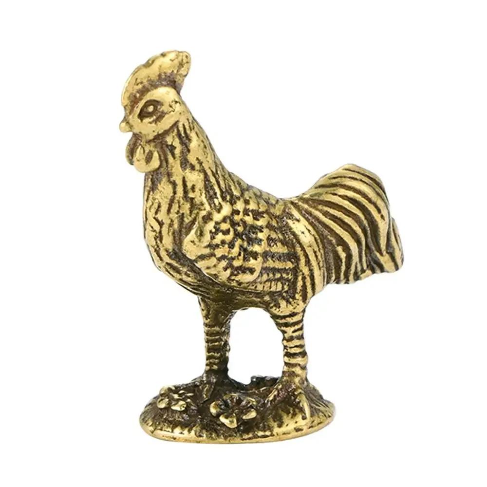 

Retro Brass Cock Copper Ornaments Rooster Figurines Creative Antique Twelve Zodiac Chicken Portable Crafts Collection Tea Pet