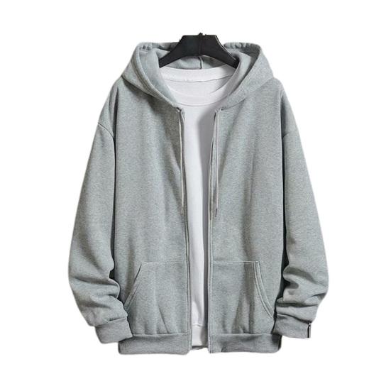 Men Coat Solid Color Hooded Hat Cardigan Soft Drawstring Thick Plus Size Casual Zip Up Winter Jacket Men Clothes