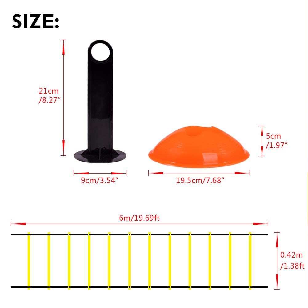 

Комплект тренировочной лестницы для скорости и ловкости 12 регулируемых плоских перекладин и 10 конусов (Оранжевый Желтый) для Fo