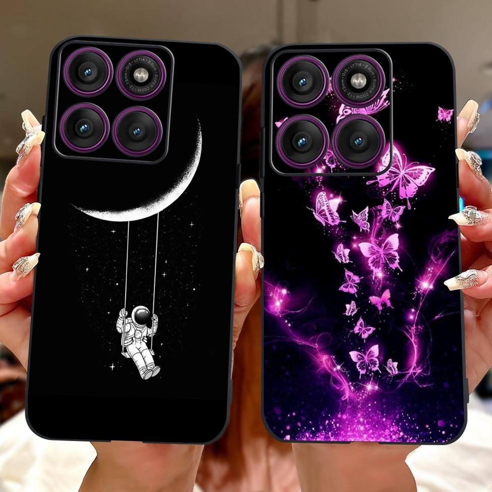 For Motorola Edge 60Pro XT2507-1 Back Cover For Motorola Edge 60 Pro Case Cute Cartoon Luxury Flower Painted Black Silicone 6.7"