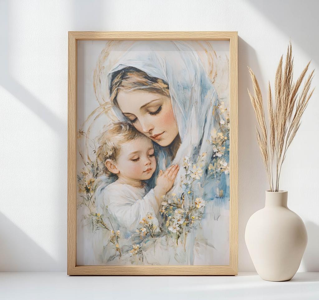 Mother With Child - Picture of the Virgin Mary with Child Mother With Child - Picture of the Virgin Mary with Child, 30X40 Cm, Gold Aluminum Frame, Pa