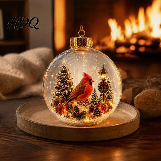Cute Forest Animal Ornaments Christmas Story Ornament 3.15" Ball Hanging Decoration with Mini Holiday Scene Clear Plastic Sphere Decor Inside,