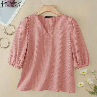 Camicetta casual a righe con maniche a 3/4 e scollo a V largo da donna