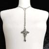 Gothic Silver Color Cross Pendant Necklace Y Chain O Ring Sliding Chain Choker for Women Men Vintage Religious Catholic Jewelry