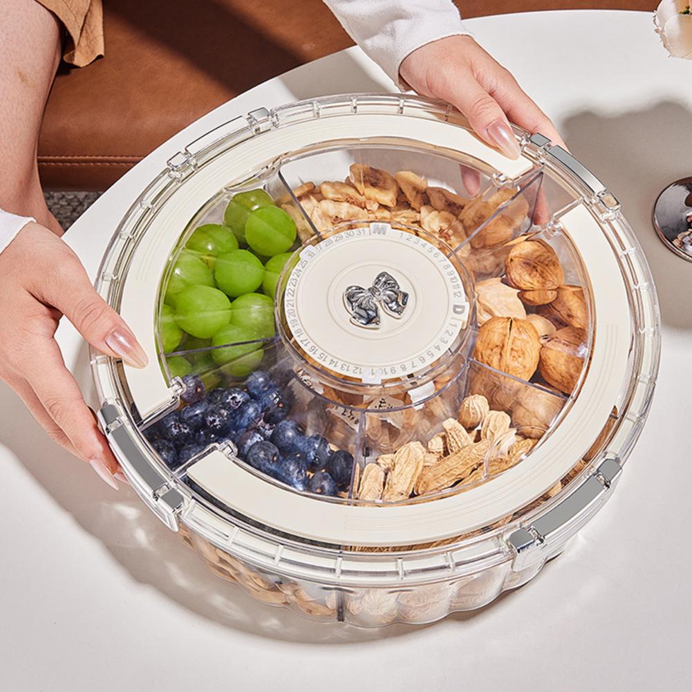 Dry Fruit Plate Divided Serving Tray Rotating Snack Tray with Lid Handle 6-compartment Divided Serving Platter for Snacks