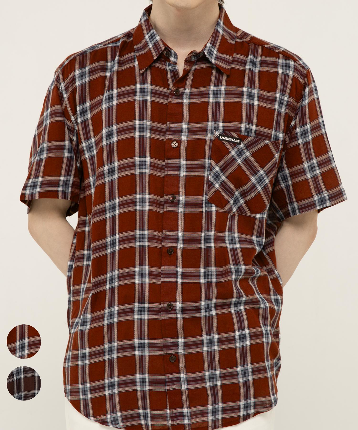 Under Air Semi-Overfit Check Buried Short Sleeve Shirt (2 Colors) Orange - M