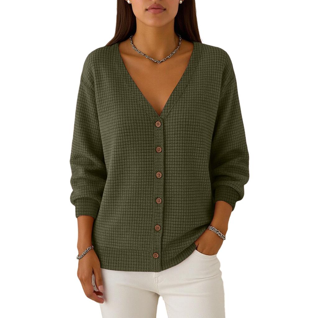 Women's Casual Loose,fitting Fashion Plaid Long,sleeved Cardigan Button,down Knit Top