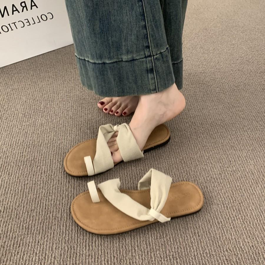 Zwei-Wege-Leinen Ein-Wort mit Zehensandalen Damen Sommerurlaubsstil Freizeit Strand Römische Schuhe Hausschuhe für draußen