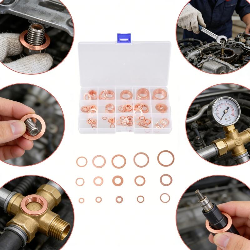 150Pcs Copper Washer Sealing Assortment Set Flat Adapter Sump Plug Crush Washer Oil Drain Plug Gasket Seal Assortment