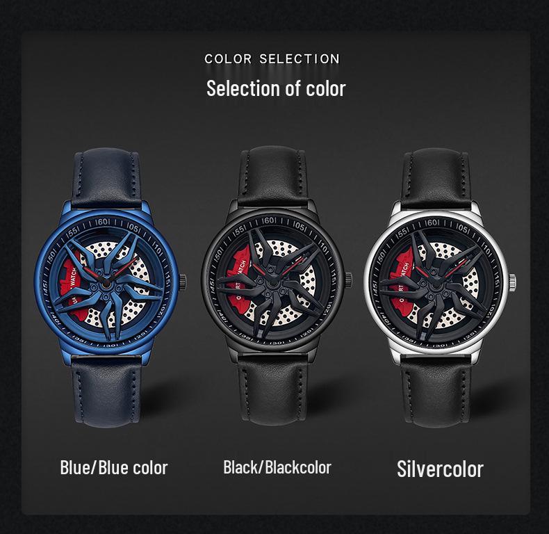Sanda Cool Wheel Men's Skeleton Dial Leather Strap Waterproof Quartz Watch