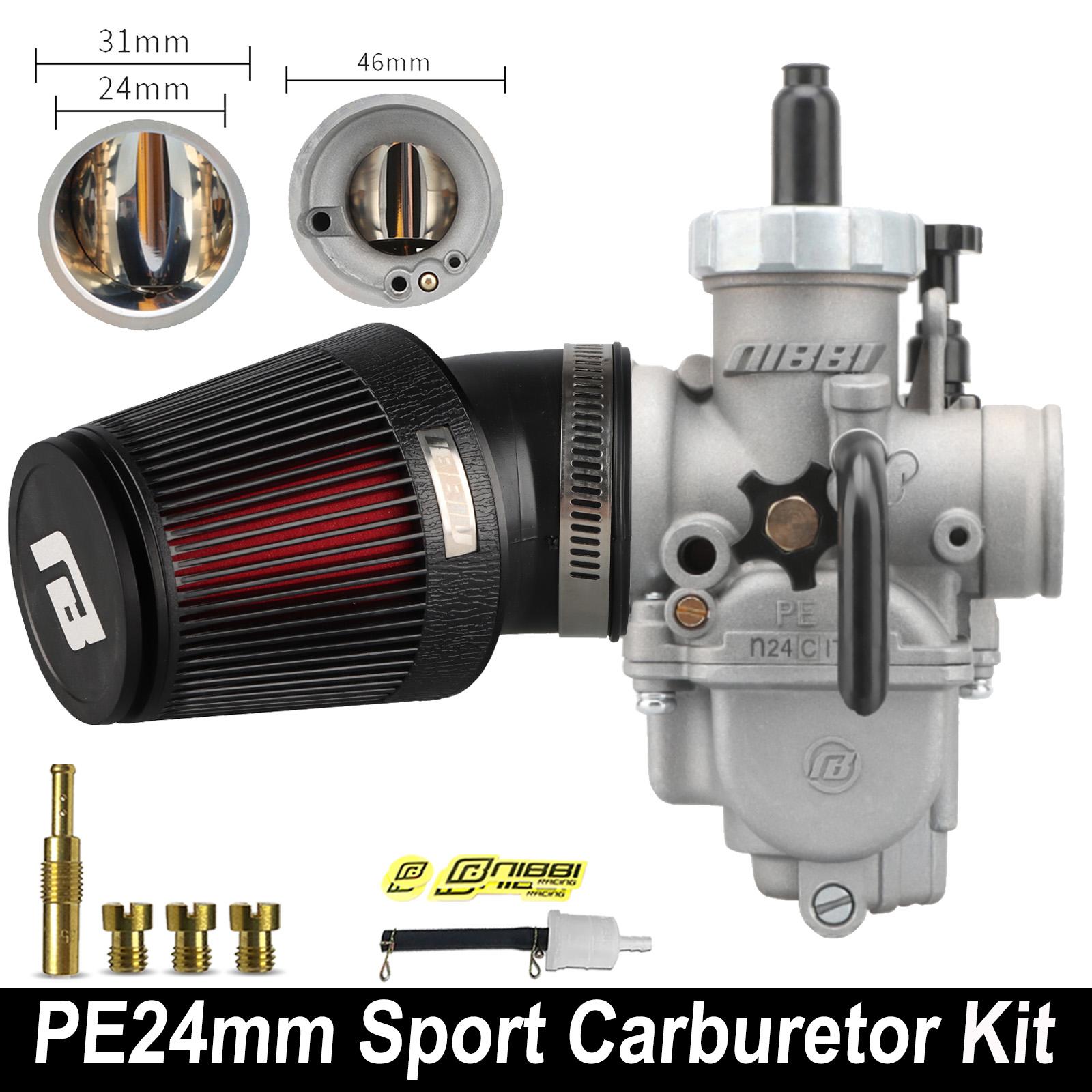 

NIBBI PE Carburetor Set With CNC Air Filter PE24/26/28/30mm Power Carb Jets for Yamaha Honda Suzuki 2T4T Motorcycle ModifiedPart PE24 Sport Kit