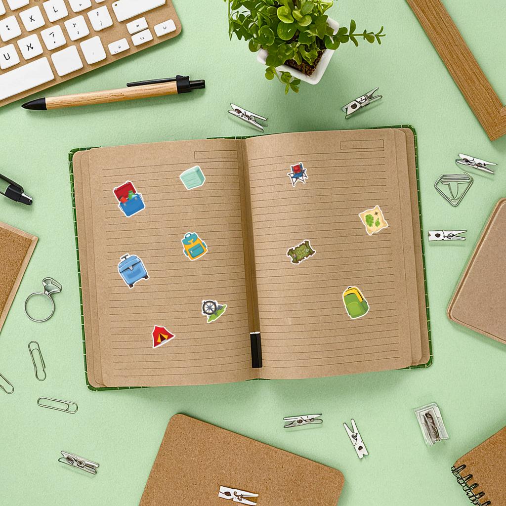 35pcs-50pcs Cartoon Camping Stickers Fun Adventure School Supplies Stickers For Guitar Laptop Helmet Skateboard Laptop