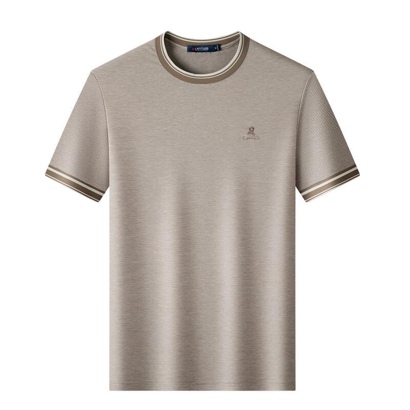 MONTAGUT Men's Striped Silk Blend Round Neck T-Shirt