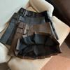 Pu Leather Mini Skirt Women Vintage High Waist Pleated Skirts Streetwear Korean Black Slim Casual A Line Skirts