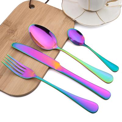 24pcs Dinnerware Set Stainless Steel Tableware Set Knife Fork Spoon Flatware Set Rainbow Dishwasher Safe Silverware Cutlery Set
