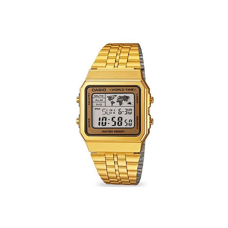 Casio Youth Series Metal Square Fashion Retro Trend Business Casual LCD Display Waterproof Quartz Movement Stainless Steel Strap A500WGA-9DF Gold Strap