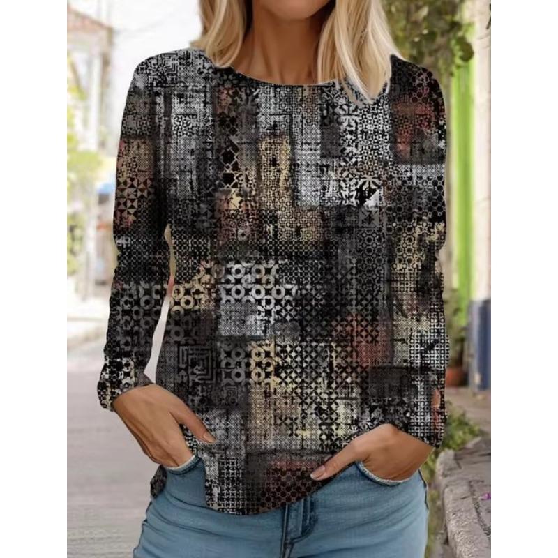 3D Print Women's Hawaiian Style Retro Fashion Tops Long Sleeve Round Neck Pullover Casual Long Sleeve T-shirt Designer