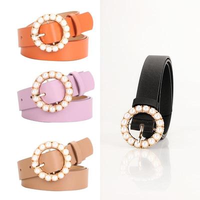 Eleganti Cinture da Donna con Trendy Fibbia Rotonda di Perle – Che Evidenziano un Nobile Temperamento.