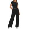 Women's 2 Piece Outfits Sets Ruched Short Sleeve Tops And High Waisted Wide Leg Pants Tracksuit Sets