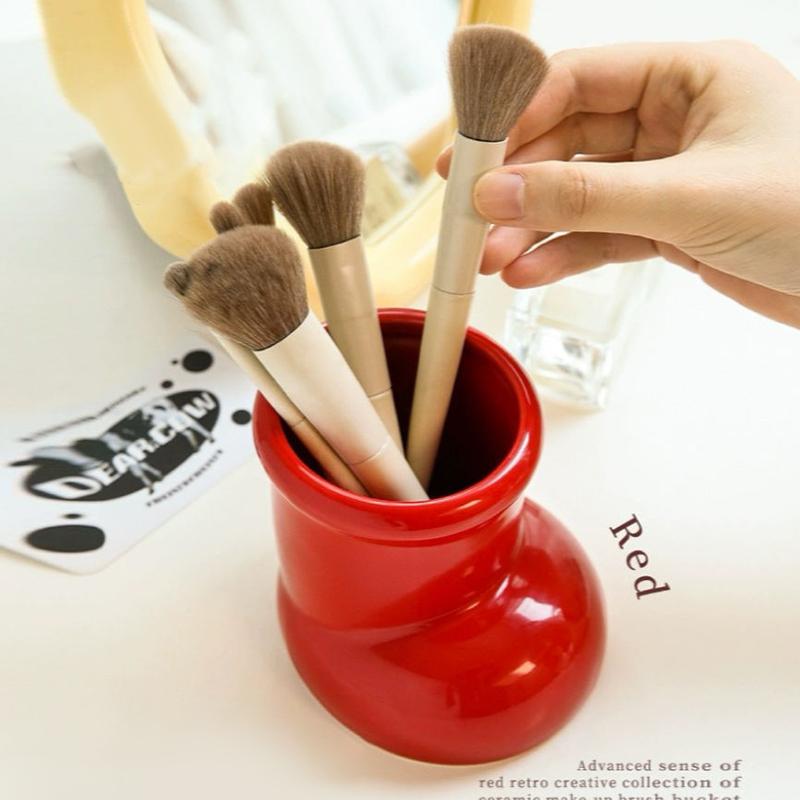 Rote Stiefel Weihnachtsdekoration Stifthalter Multifunktionaler Schreibtischorganizer Für Make-up-Pinsel Büro Kunstbedarf Aufbewahrung