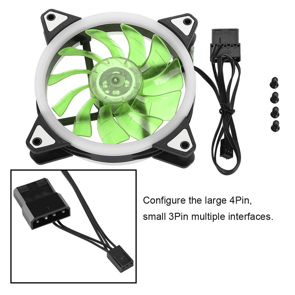 FANRS18 12V DC 120mm LED Ventilátor do skříně s dvojitým otvorem a více rozhraní pro chlazení (Zelená)