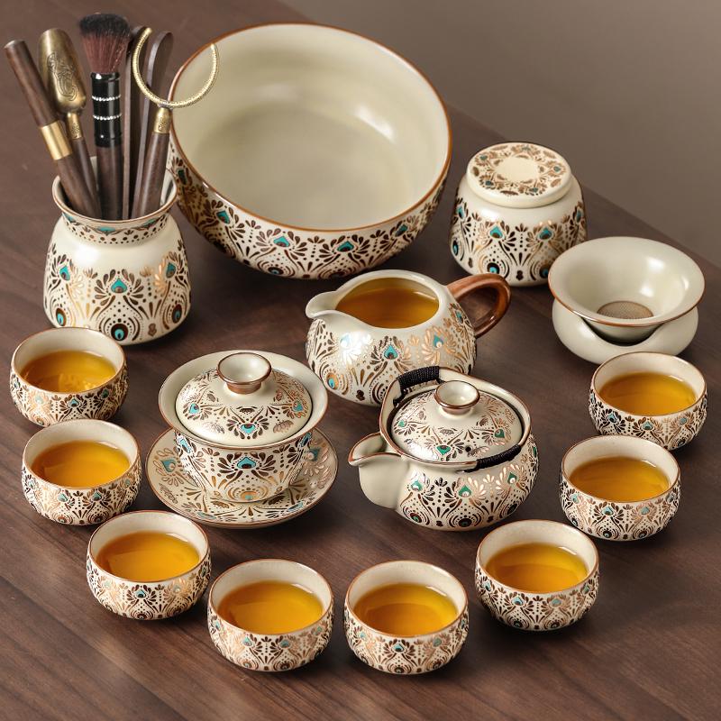 Ru Kiln Kung Fu Tea Set: Light Luxury Teapot, Teacups & Brewing Tray