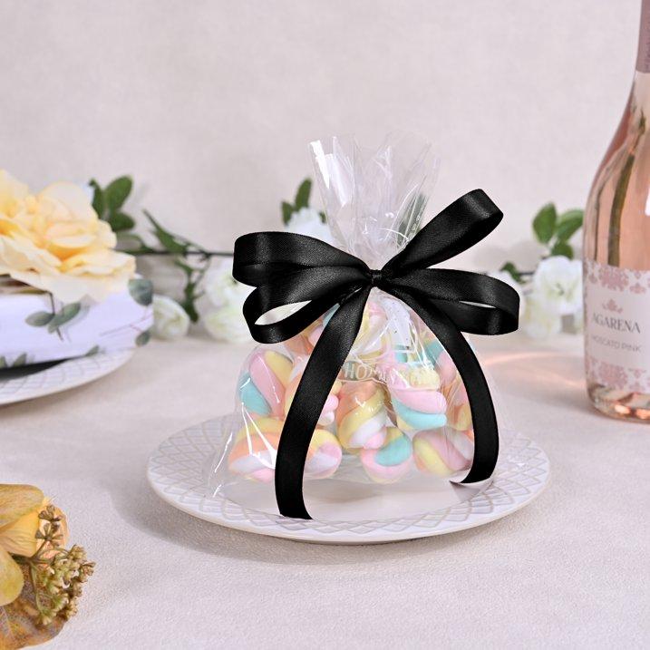 Satin Ribbon Black Polyester Gift Wrapping Bow for Wedding Cake Bouquet DIY Craft Hair Accessory Decoration