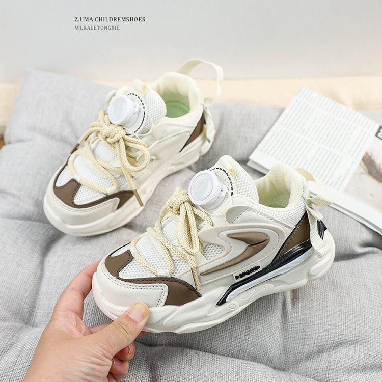 

Boys shoes 2025 spring new children s non-slip soft-soled sports shoes medium and old children s rotating buckle dad shoes trendy brand 38 бежевый