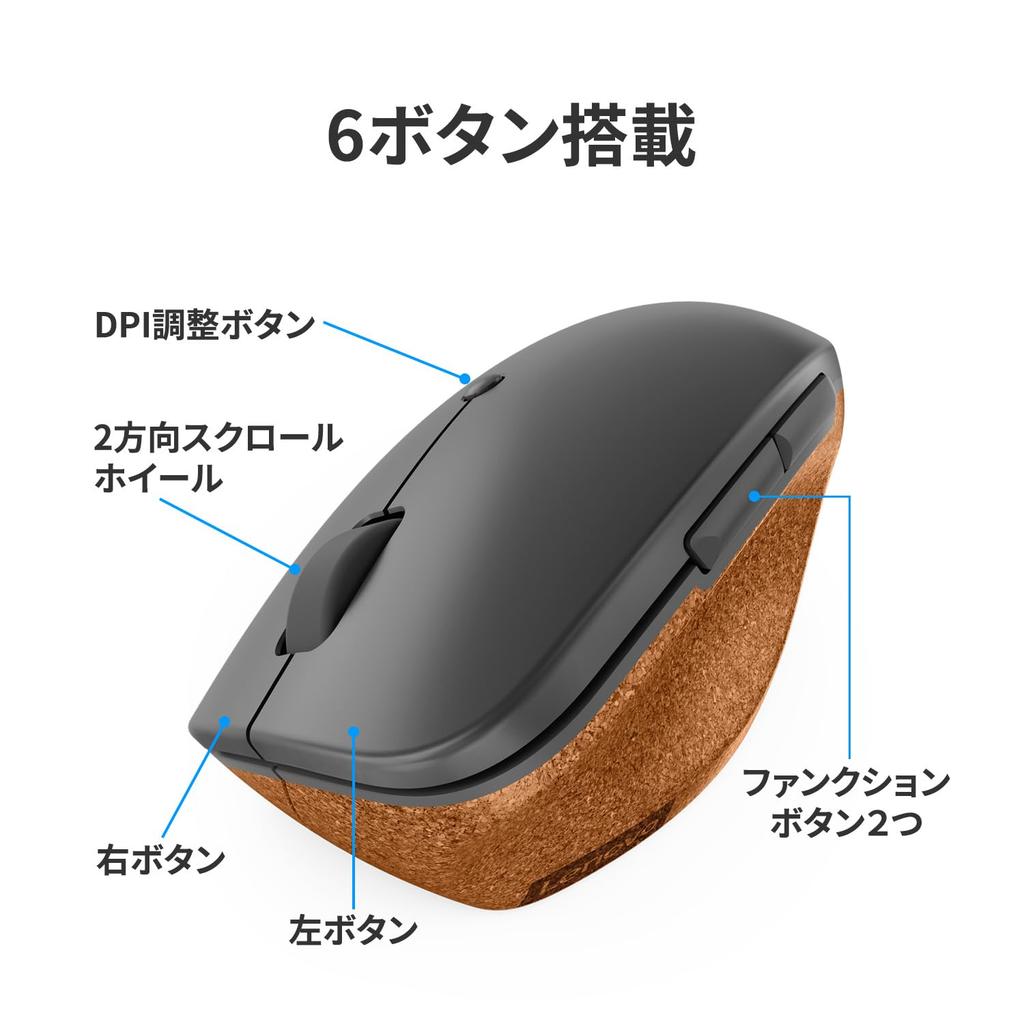 Lenovo Go Wireless Vertical Mouse, Wireless Connection, 6 Buttons, Blue LED, DPI Switching, Right-Handed, 4Y51C33792