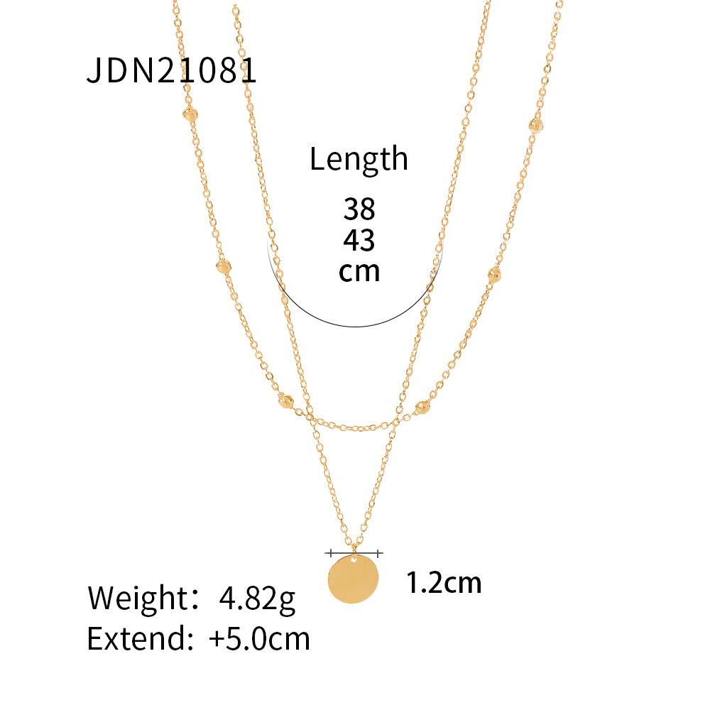 

18K Gold Plated Double Layer Pendant Necklace Stainless Steel Bead Chain Disc Pendant Neck Chain Versatile Necklace