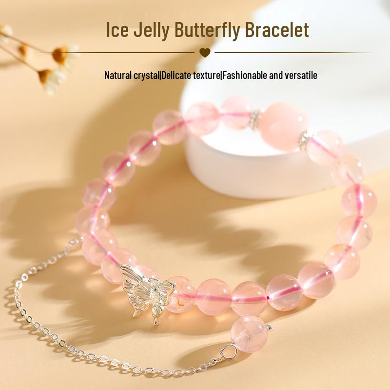 

Natural Pink Crystal Butterfly Bracelet - Fresh Sweet Style for Students
