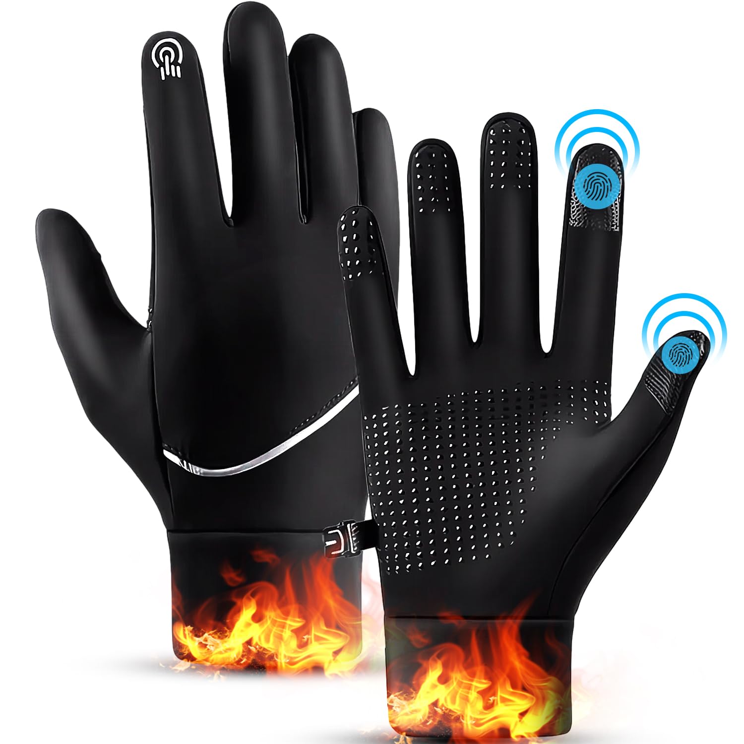 

LAZARA Touchscreen Compatible Cycling Gloves with Fleece and for and Unisex Lining, Warmth, Water-Repellent, Anti-Loss Tie-Down Design, Anti-Slip, чёрный