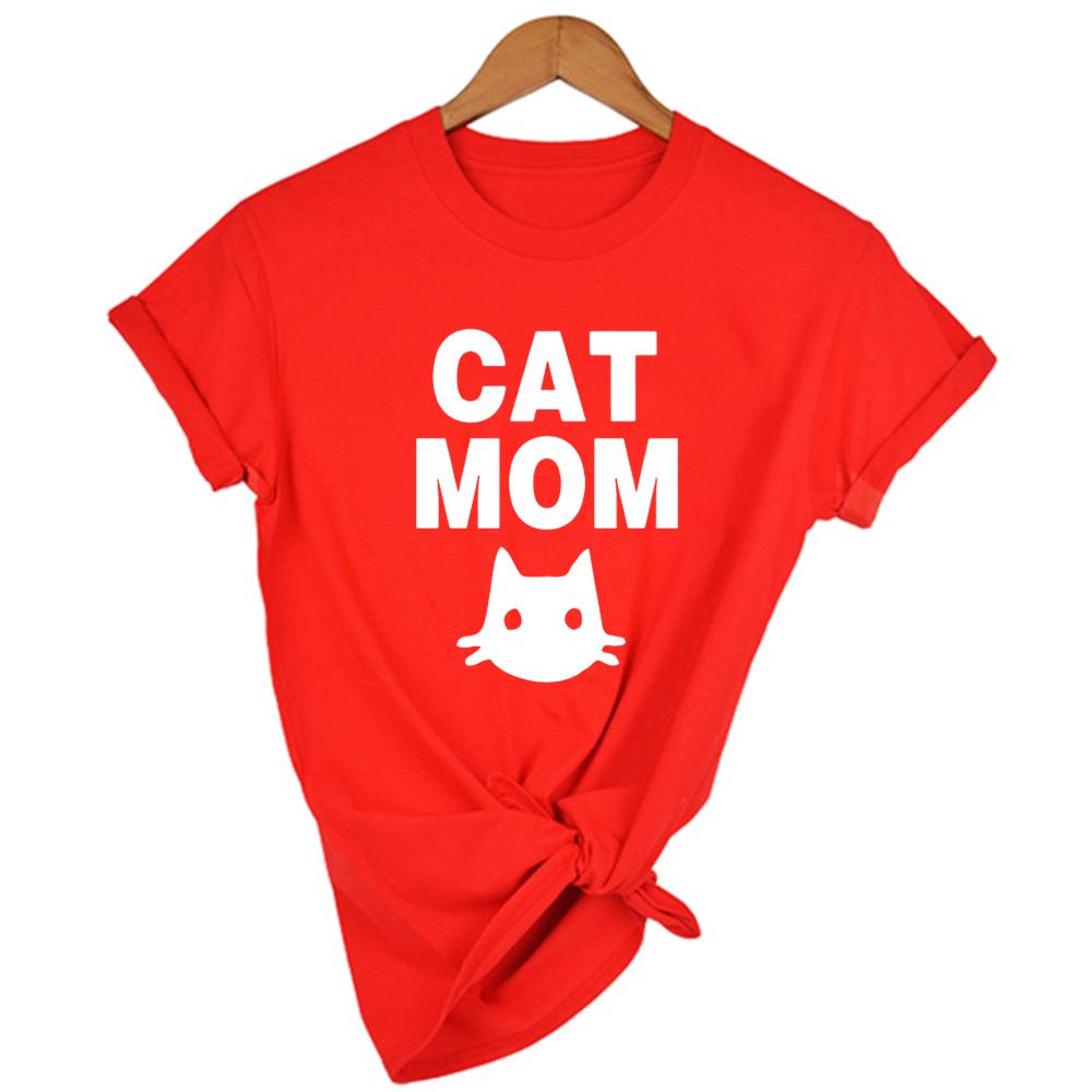 Stay At Home Cat Mom Print Women Shirts Casual Cute Cartoon White Summer Short Sleeve O