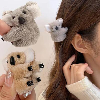Kinder Niedlicher Plüsch Koala Bär Tier Krallenclip Herbst Winter Weich Hai Haarspangen Frauen Mädchen Pony Pferdeschwanz Haarnadel Kopfschmuck