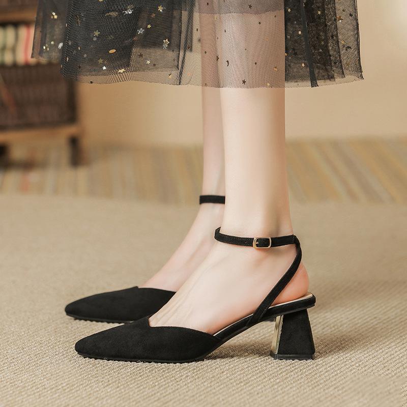 Slingback Klackskor med Tjock Klack för Kvinnor Stängd Spetsig Tå Låg Klack Klänningspumps Ankelrem Mary Janes PSUMMARY för Kvinnor Sommar Slip-On Sandaler