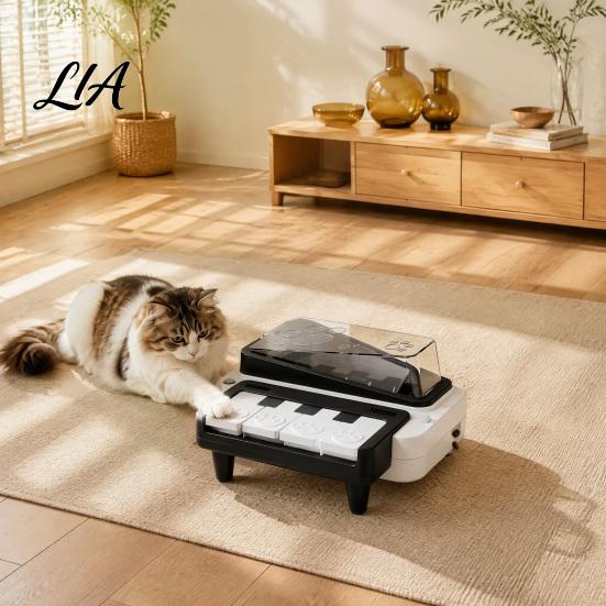 Automatic Cat Treat Toy Dog Piano Feeder, Interactive Dispenser Toy, Non-slip Base Feeder with Sound Educational Pet Effects, Transparent Food Storage