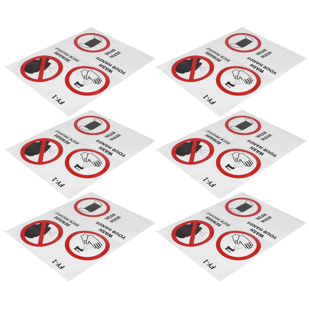 6PCS Caution Notice English Reminder Slogan Wall Sticker Sign for Hospital Company School