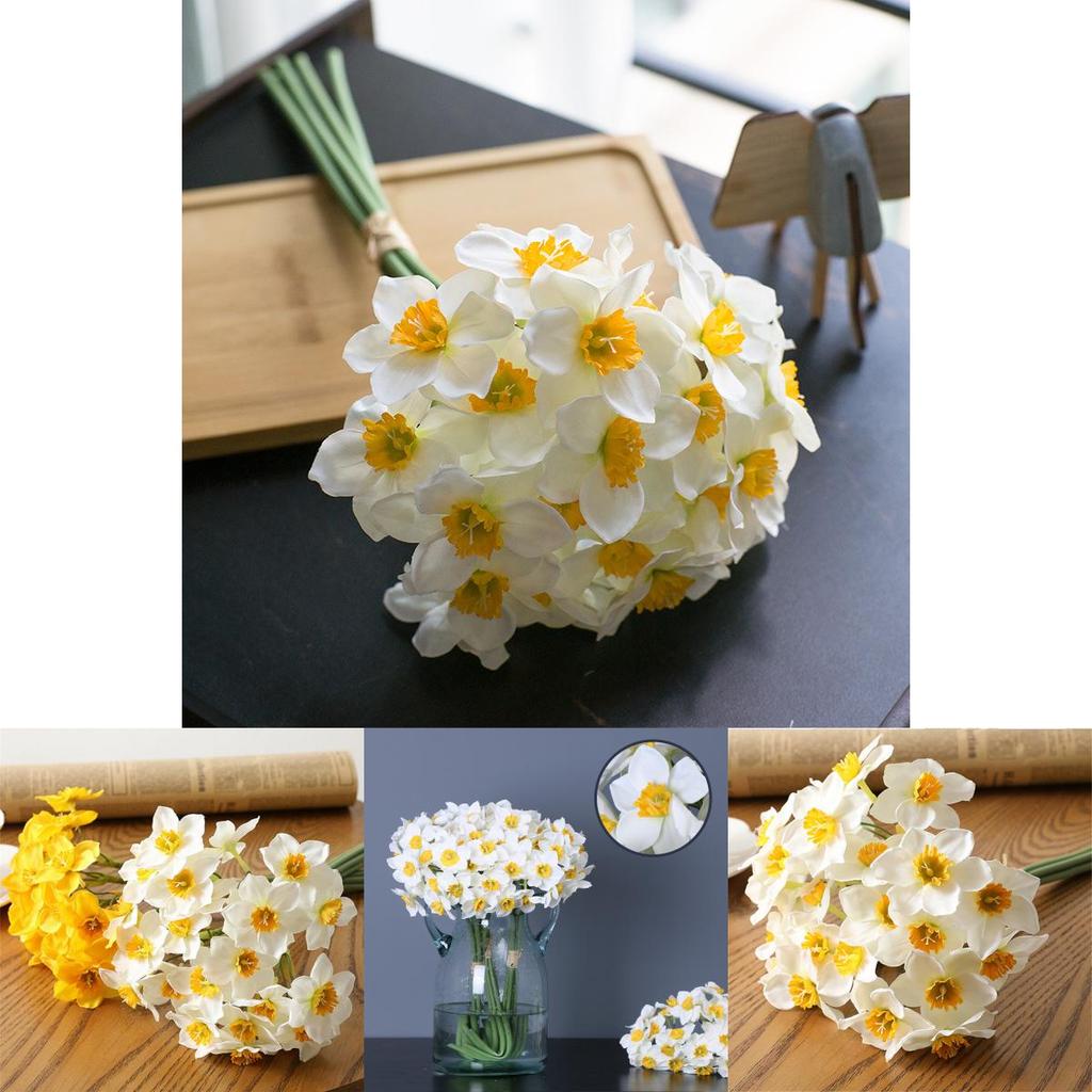 Vibrant 6pcs Fake Silk Narcissus Daffodil Flowers For Perfect Home Ambiance