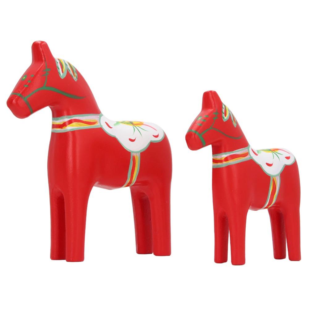 2PCS Hand Painted Dala Horse Decor Wooden Dalecarlian Horse Statue Living Room Decor