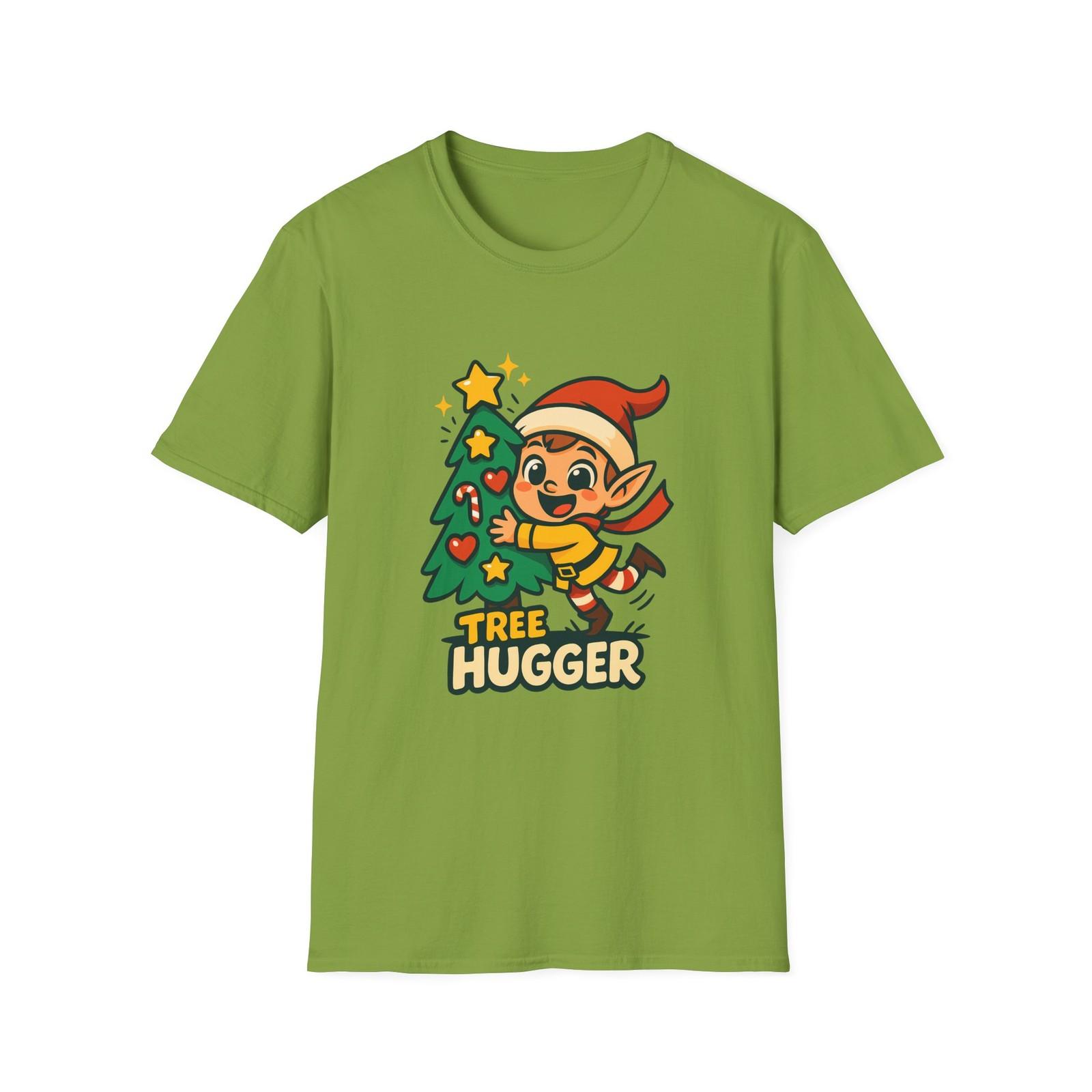 Unisex Softstyle T-Shirt Mens Womens Tees Top Chibi Elf Hugging Christmas Tree Santa Hat S