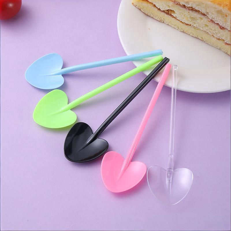 100Pcs Heart Shape Disposable Spoons - Colorful Long Handle Dessert Spoons For Ice Cream, Cake, Pastry, Mooncakes | Cute Party