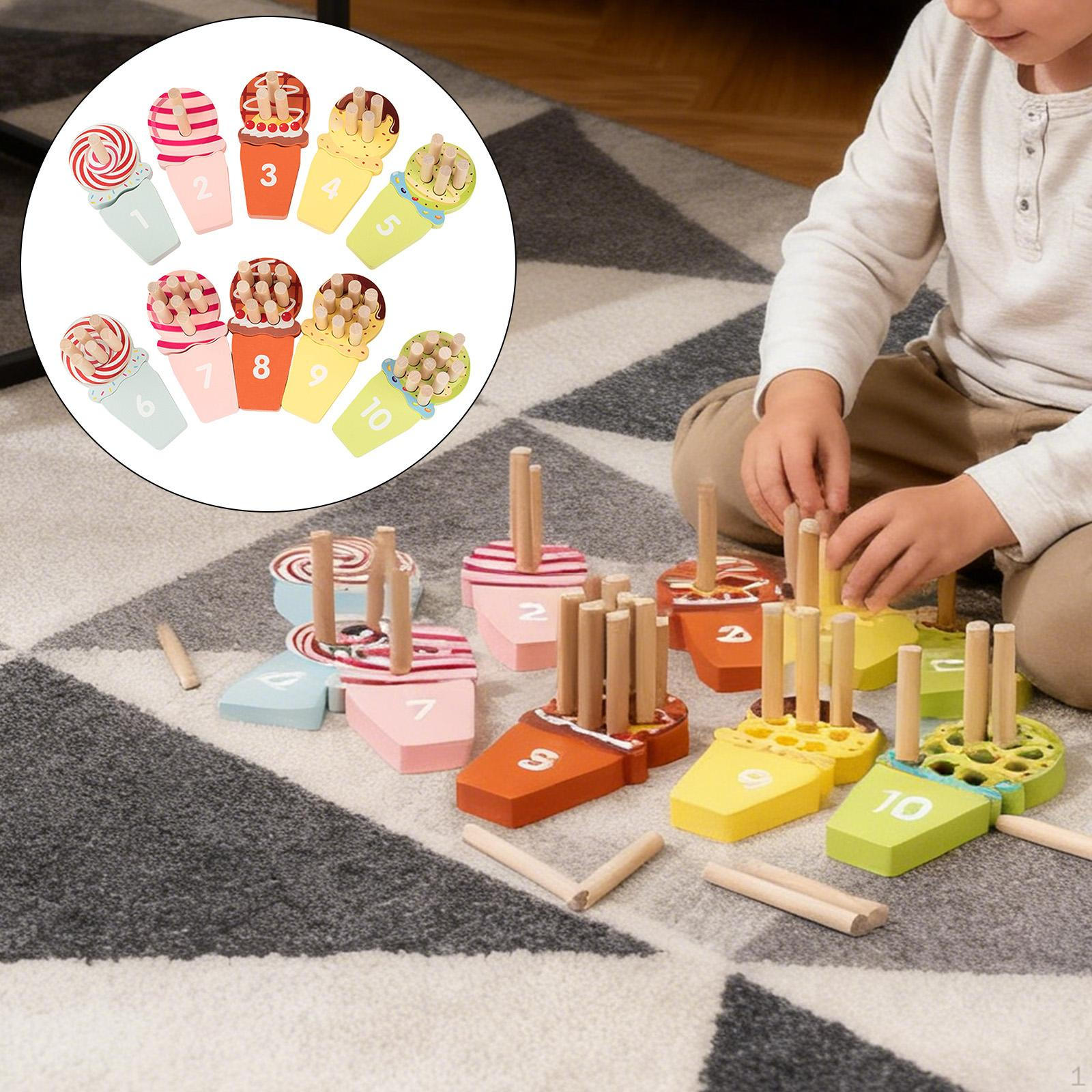 Ice Cream Number Matching Toy,Math Game Party Favor Counting Gifts Sensory Toy Stacking Blocks Color