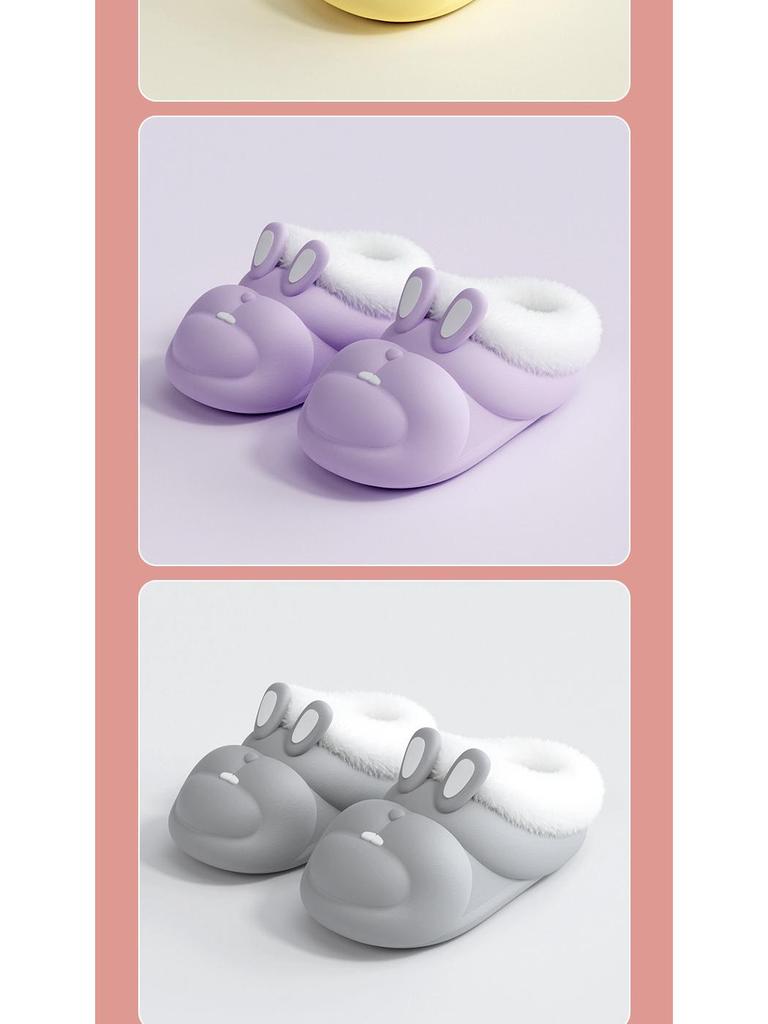 Autumn/Winter Cute Bunny Girl Plush Lined Non-slip Warm Cotton Slippers for Kids