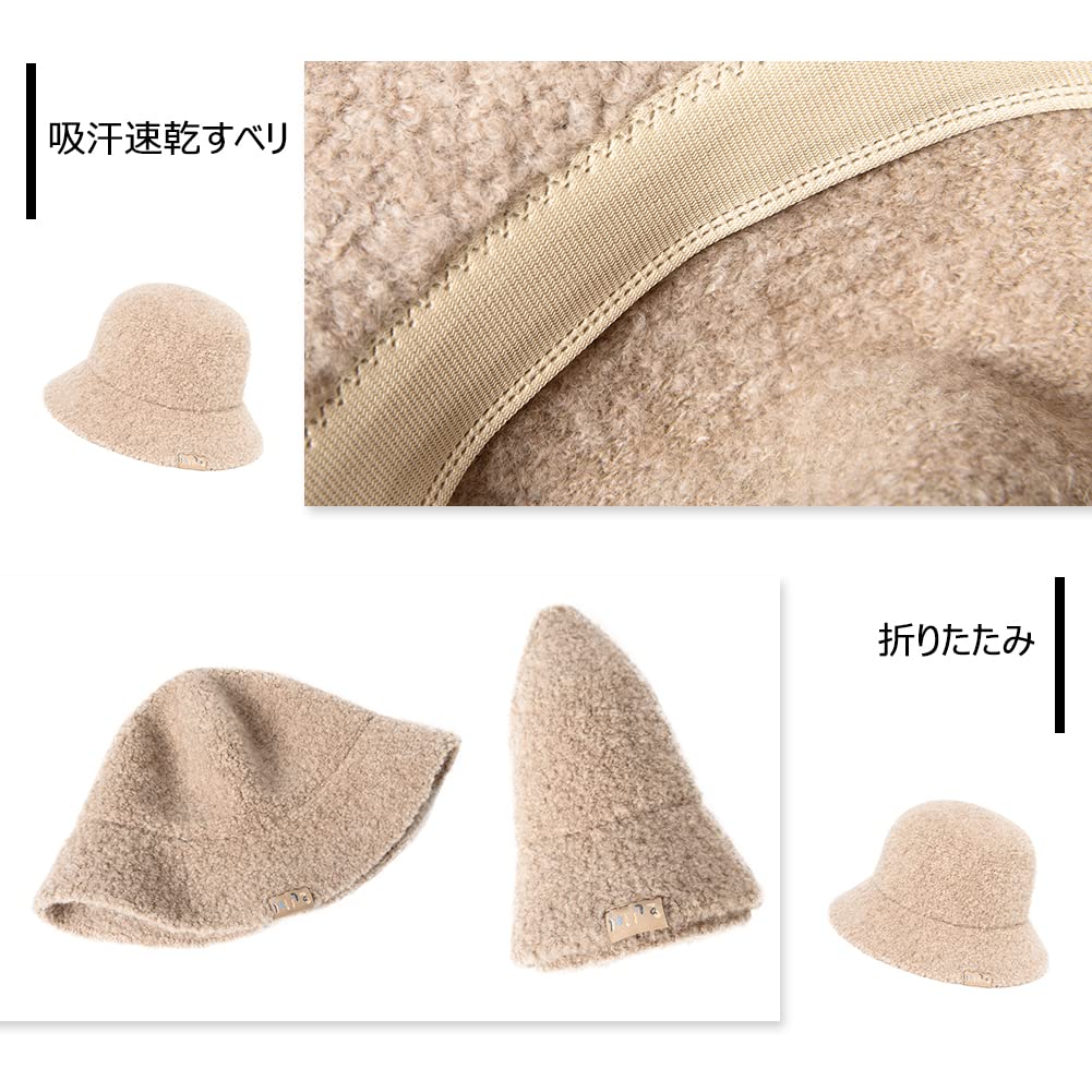 Jeff Aimy Wool Bucket Perfect for Fall and & Women's Wide-Brim Hat, Foldable, Fluffy, Winter, Slimming, Stylish, Camel-Colored (56cm-58cm)