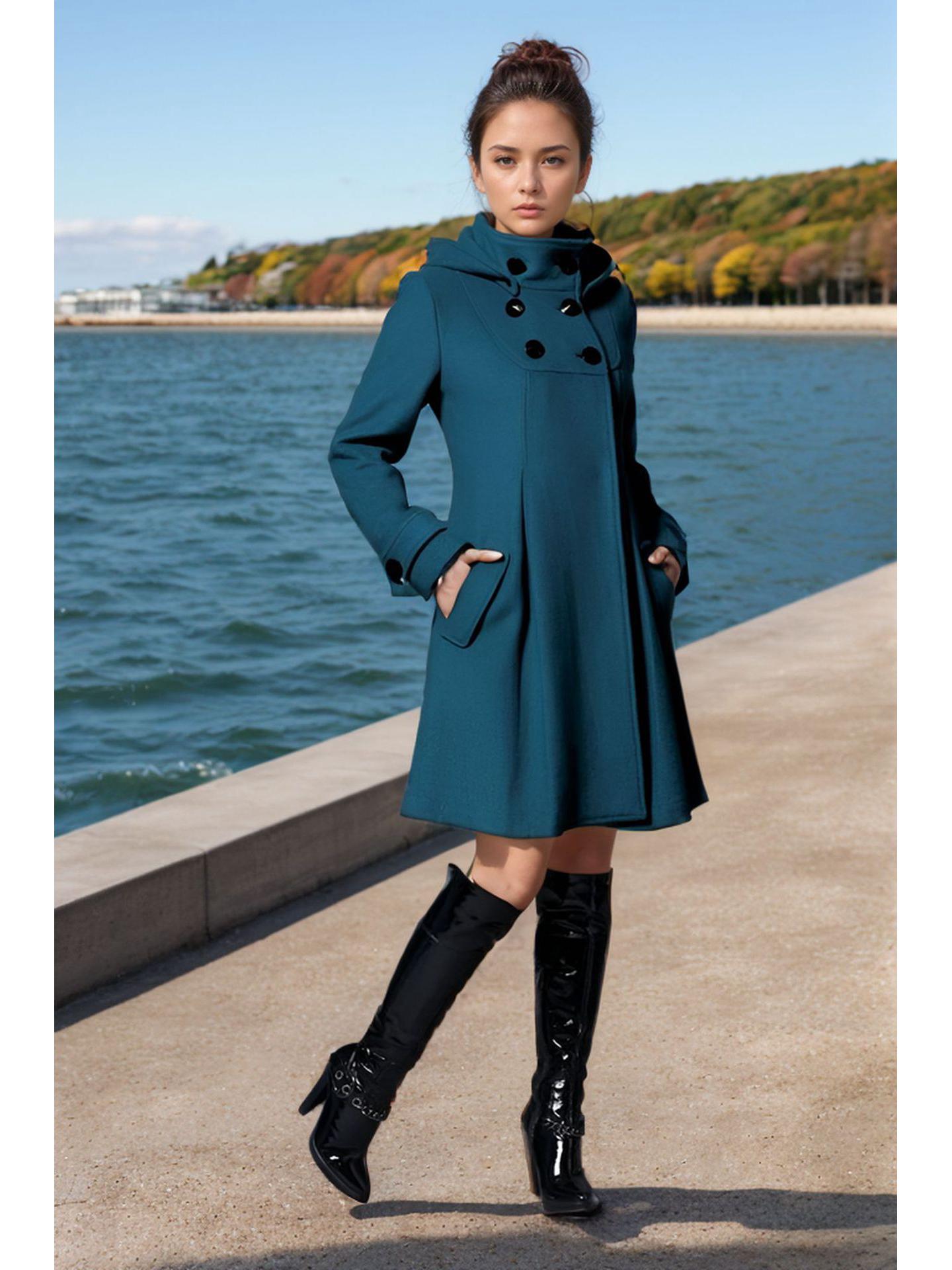 

Женское шерстяное пальто-тренч средней длины с капюшоном, двубортное, в европейском и американском стиле, на Хэллоуин M